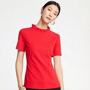 Red Ruffled Neck Women's Top, Size XS